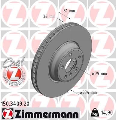 Bremžu diski ZIMMERMANN 150.3409.20 1