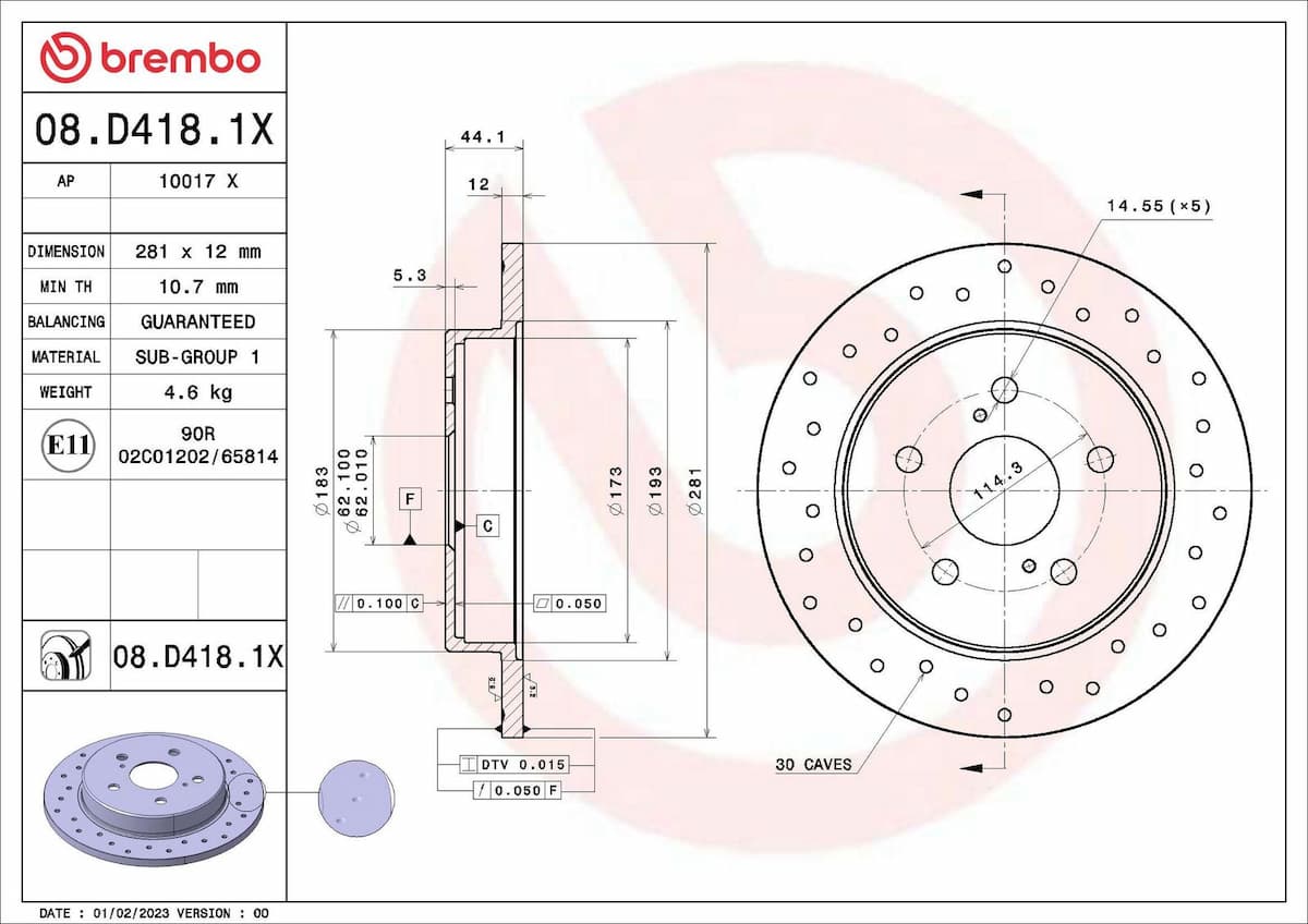 Bremžu diski BREMBO 08.D418.1X 1