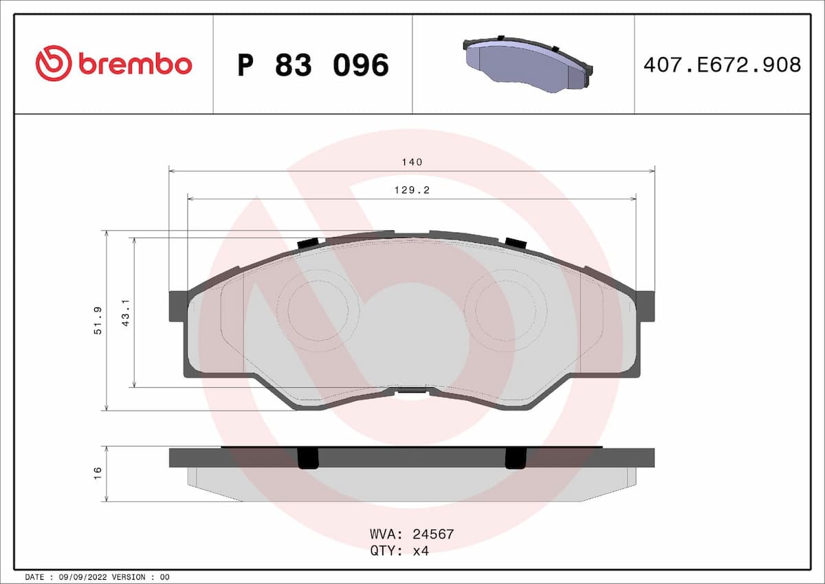 Bremžu uzliku kompl., Disku bremzes BREMBO P 83 096 1