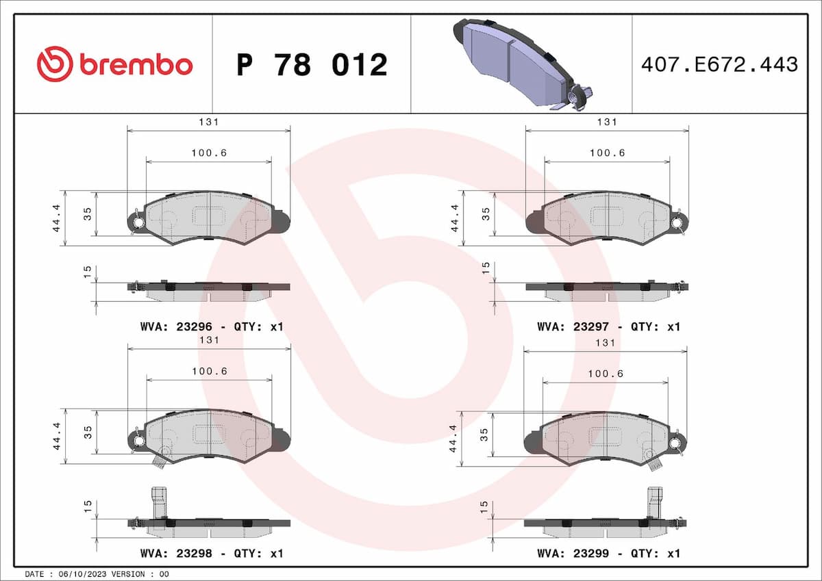 Bremžu uzliku kompl., Disku bremzes BREMBO P 78 012 1