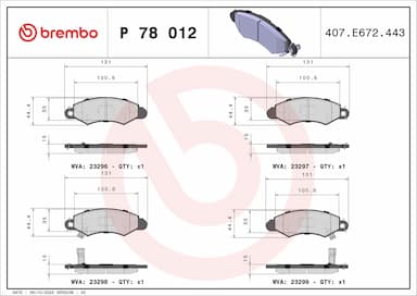 Bremžu uzliku kompl., Disku bremzes BREMBO P 78 012 1