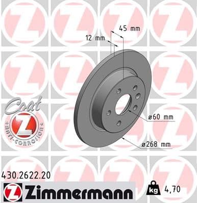 Bremžu diski ZIMMERMANN 430.2622.20 1