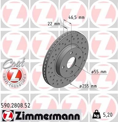 Bremžu diski ZIMMERMANN 590.2808.52 1