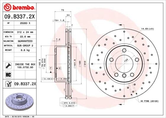 Bremžu diski BREMBO 09.B337.2X 1