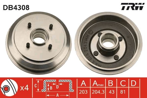 Bremžu trumulis TRW DB4308 1