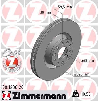 Bremžu diski ZIMMERMANN 100.1238.20 1