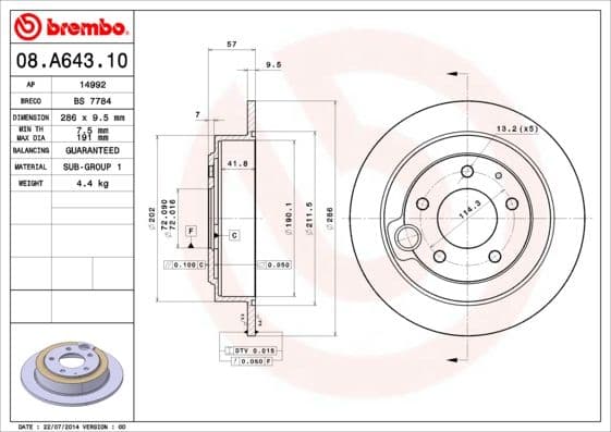 Bremžu diski BREMBO 08.A643.10 1