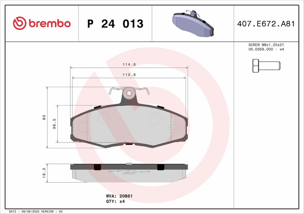 Bremžu uzliku kompl., Disku bremzes BREMBO P 24 013 1