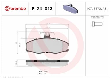 Bremžu uzliku kompl., Disku bremzes BREMBO P 24 013 1