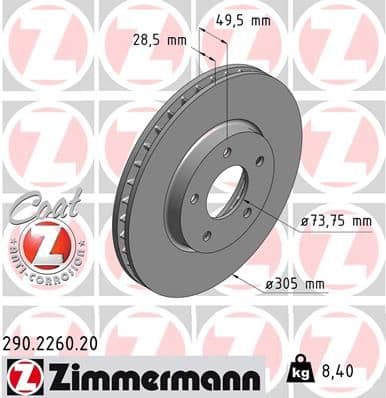 Bremžu diski ZIMMERMANN 290.2260.20 1