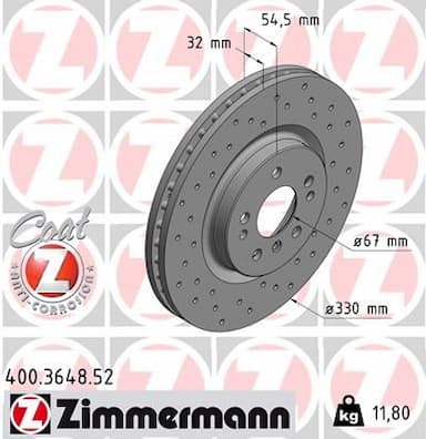 Bremžu diski ZIMMERMANN 400.3648.52 1