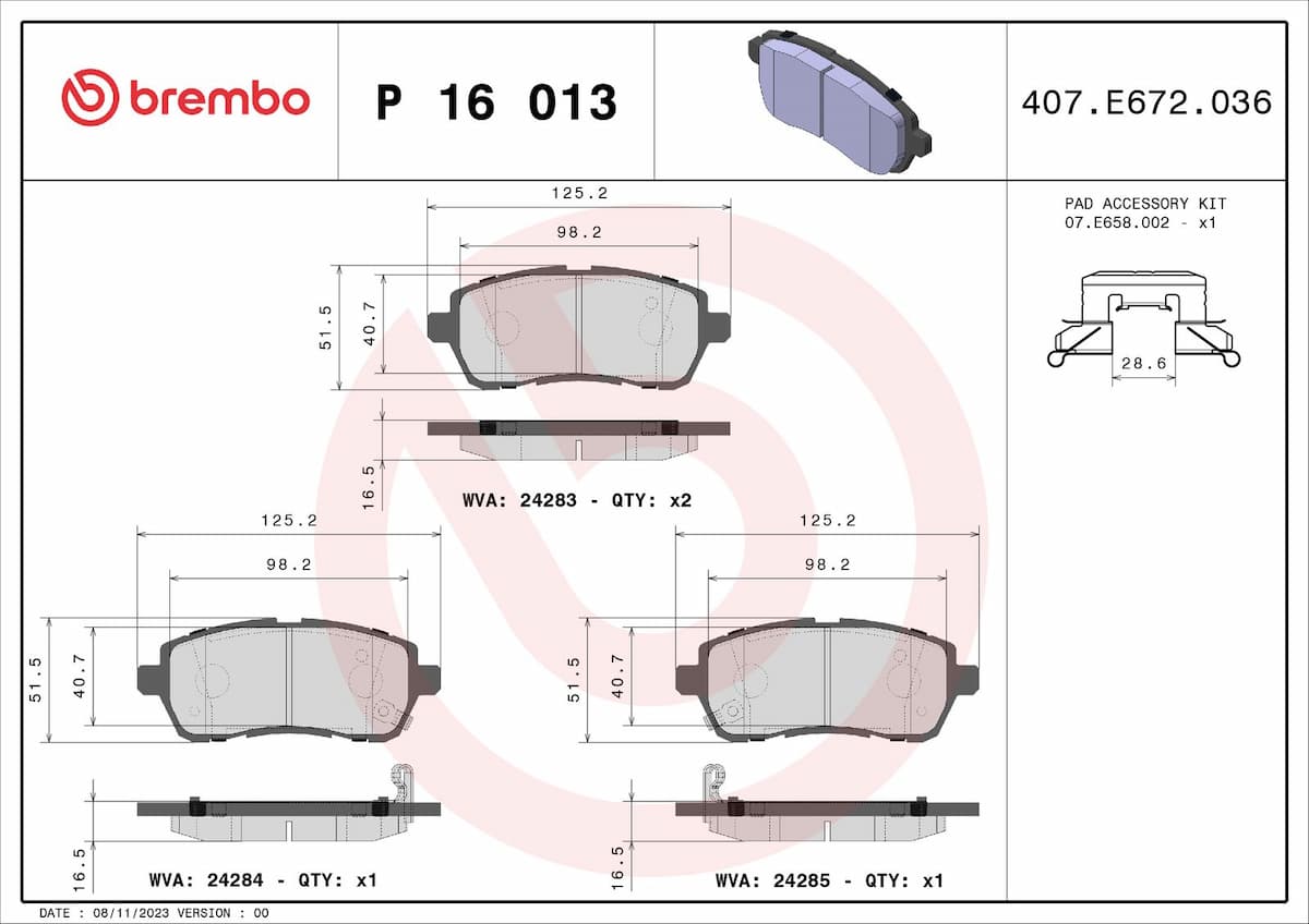 Bremžu uzliku kompl., Disku bremzes BREMBO P 16 013 1