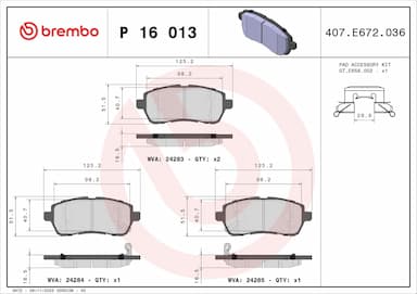 Bremžu uzliku kompl., Disku bremzes BREMBO P 16 013 1