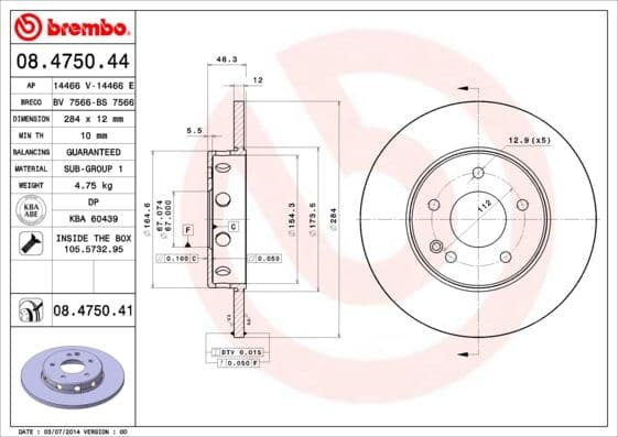 Bremžu diski BREMBO 08.4750.41 1