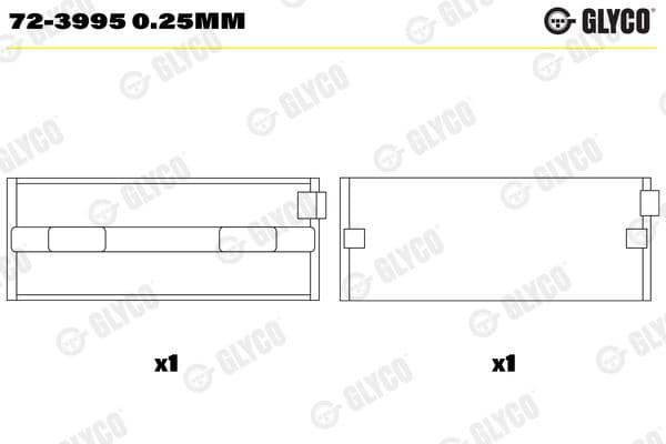 Kloķvārpstas gultnis GLYCO 72-3995 0.25mm 1