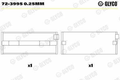 Kloķvārpstas gultnis GLYCO 72-3995 0.25mm 1