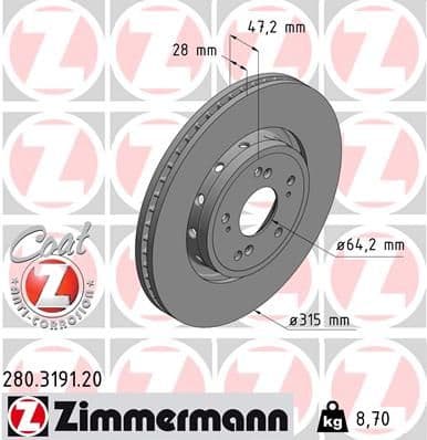 Bremžu diski ZIMMERMANN 280.3191.20 1