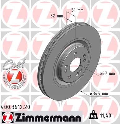 Bremžu diski ZIMMERMANN 400.3612.20 1