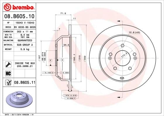 Bremžu diski BREMBO 08.B605.11 1