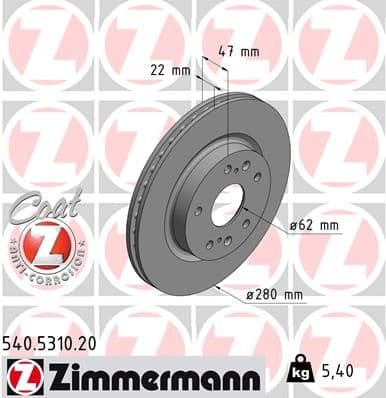 Bremžu diski ZIMMERMANN 540.5310.20 1