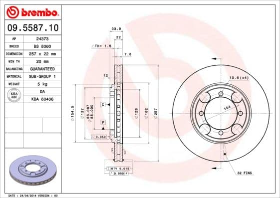 Bremžu diski BREMBO 09.5587.10 1