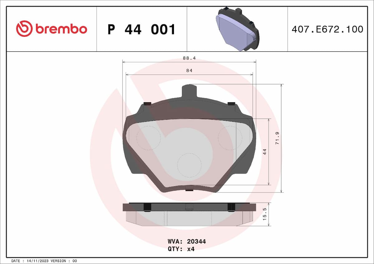 Bremžu uzliku kompl., Disku bremzes BREMBO P 44 001 1