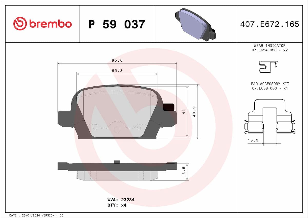 Bremžu uzliku kompl., Disku bremzes BREMBO P 59 037 1