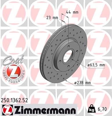 Bremžu diski ZIMMERMANN 250.1362.52 1