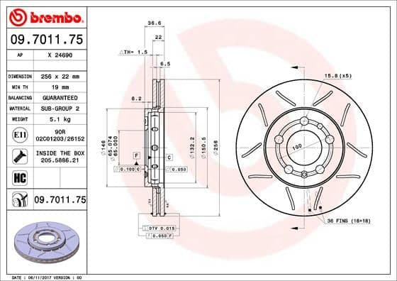 Bremžu diski BREMBO 09.7011.75 1