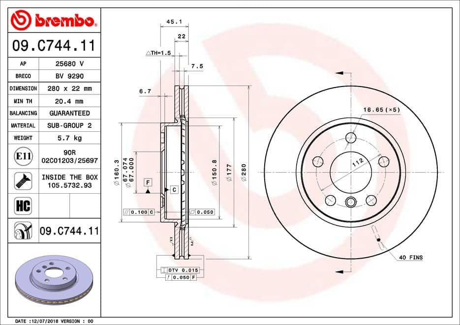 Bremžu diski BREMBO 09.C744.11 1