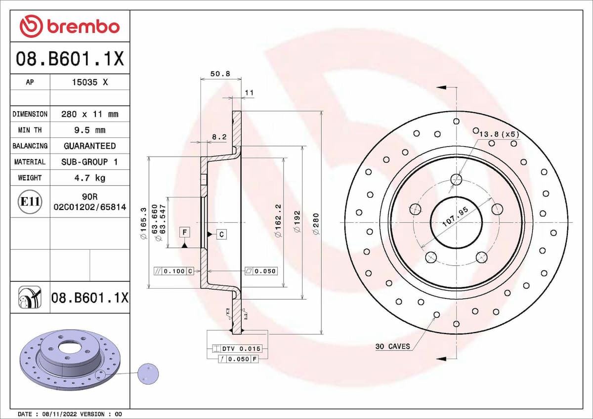 Bremžu diski BREMBO 08.B601.1X 1