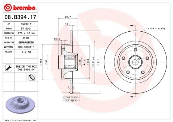 Bremžu diski BREMBO 08.B394.17 1