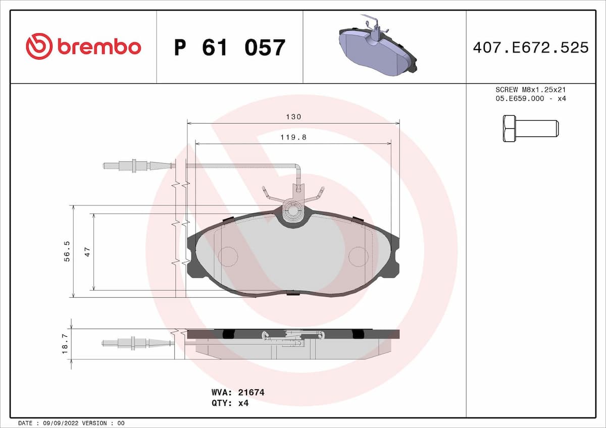 Bremžu uzliku kompl., Disku bremzes BREMBO P 61 057 1