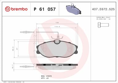 Bremžu uzliku kompl., Disku bremzes BREMBO P 61 057 1