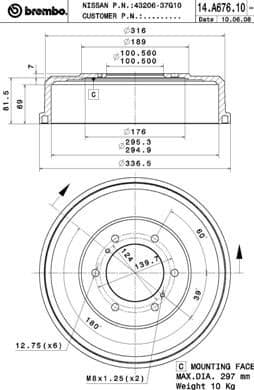 Bremžu trumulis BREMBO 14.A676.10 1