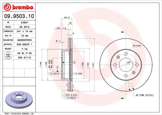 Bremžu diski BREMBO 09.9503.10 1