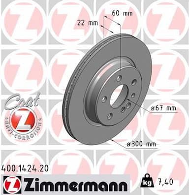 Bremžu diski ZIMMERMANN 400.1424.20 1