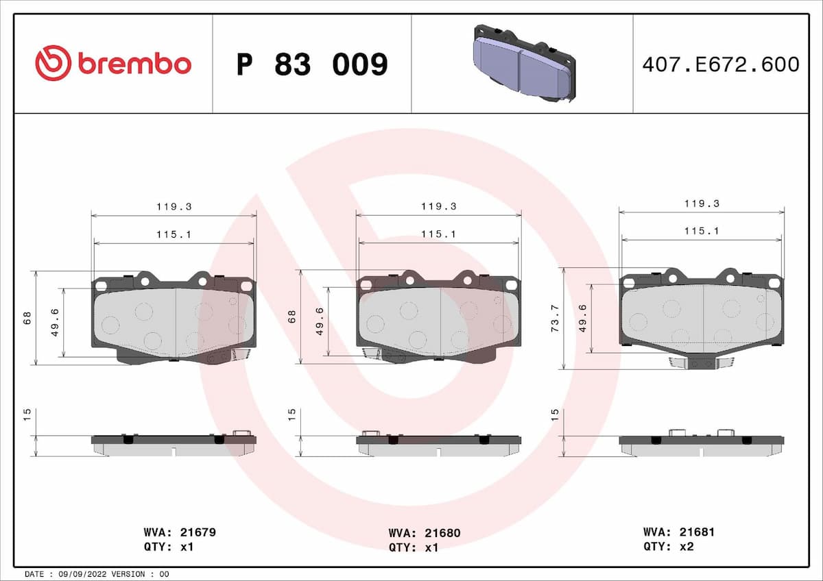 Bremžu uzliku kompl., Disku bremzes BREMBO P 83 009 1