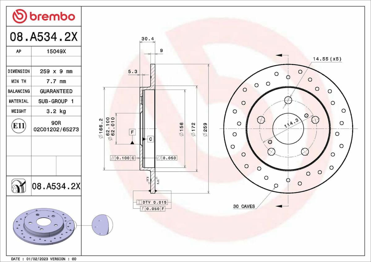 Bremžu diski BREMBO 08.A534.2X 1