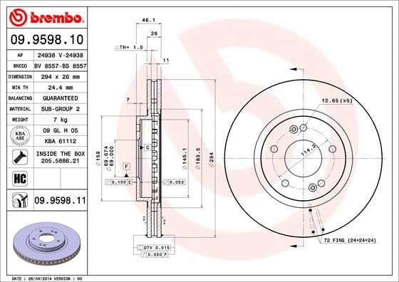 Bremžu diski BREMBO 09.9598.11 1