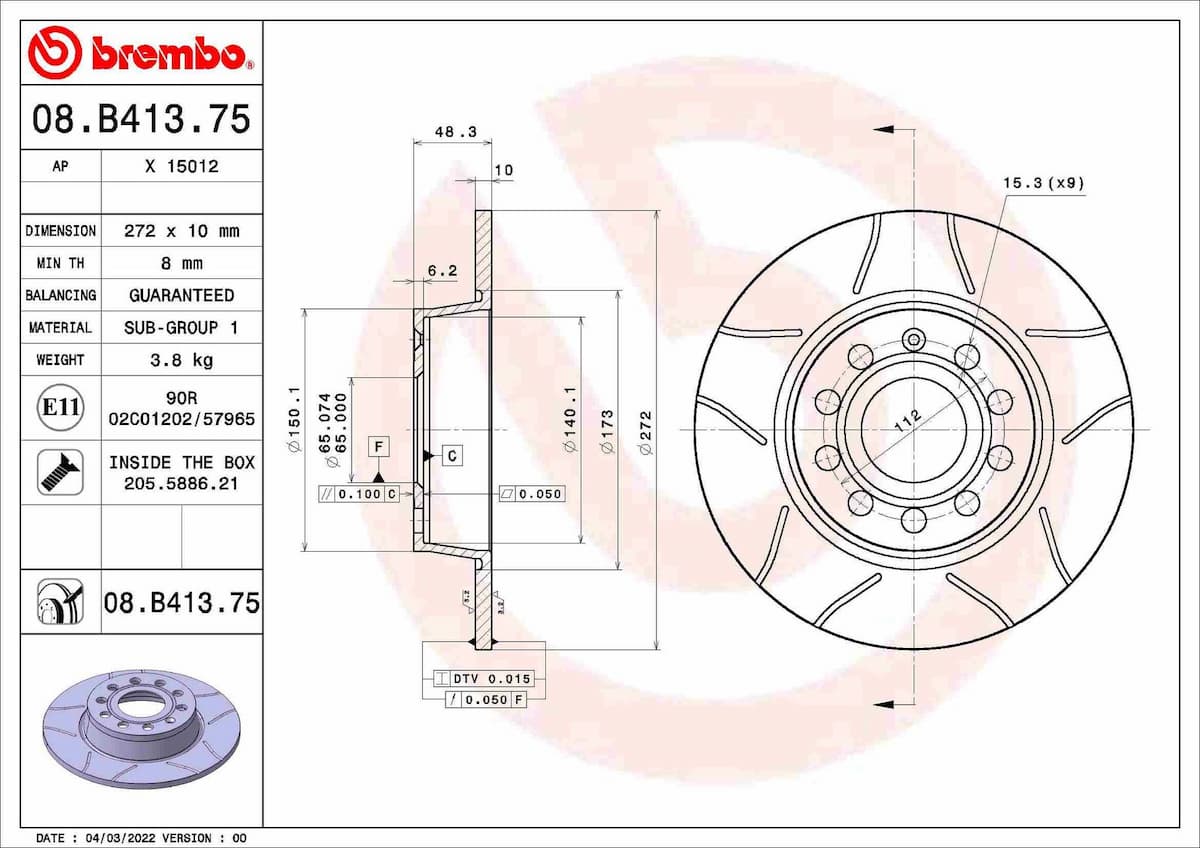 Bremžu diski BREMBO 08.B413.75 1