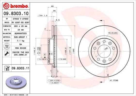 Bremžu diski BREMBO 09.8303.11 1