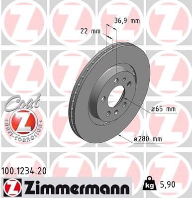 Bremžu diski ZIMMERMANN 100.1234.20 1