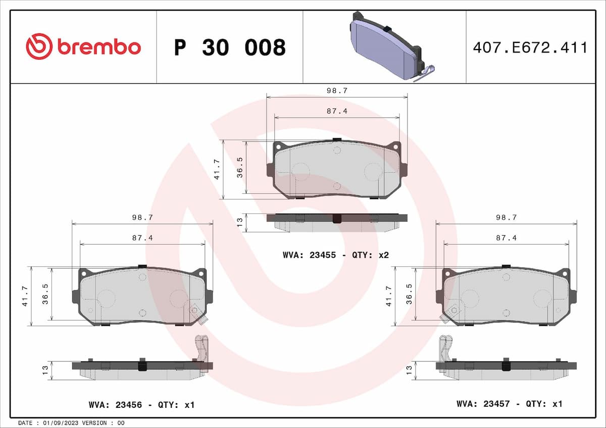 Bremžu uzliku kompl., Disku bremzes BREMBO P 30 008 1