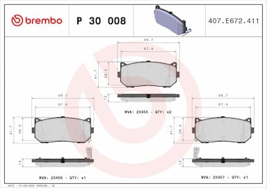 Bremžu uzliku kompl., Disku bremzes BREMBO P 30 008 1