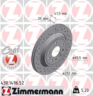 Bremžu diski ZIMMERMANN 430.1496.52 1