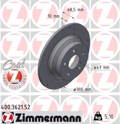 Bremžu diski ZIMMERMANN 400.3621.52 1