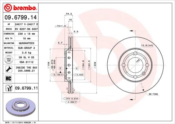 Bremžu diski BREMBO 09.6799.11 1