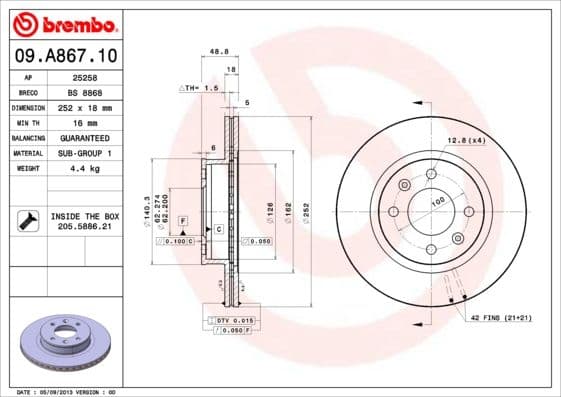 Bremžu diski BREMBO 09.A867.10 1