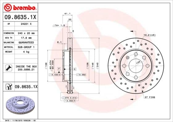 Bremžu diski BREMBO 09.8635.1X 1